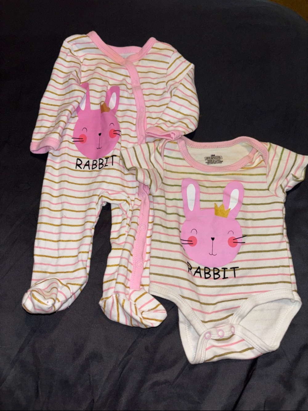 Kids Pink Rabbit Stripe One-Piece & Bodysuit Set